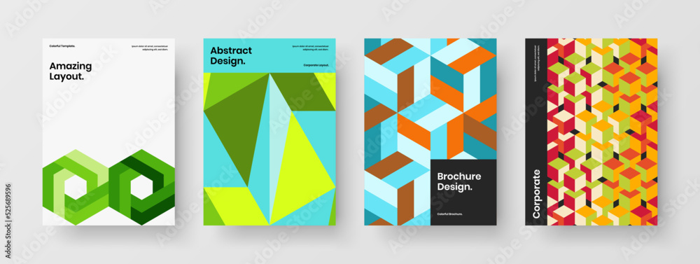 Premium booklet vector design illustration set. Clean geometric tiles corporate cover template bundle.