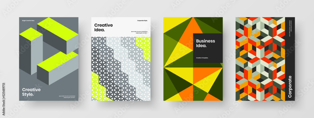 Creative mosaic tiles book cover layout set. Amazing postcard A4 design vector concept bundle.