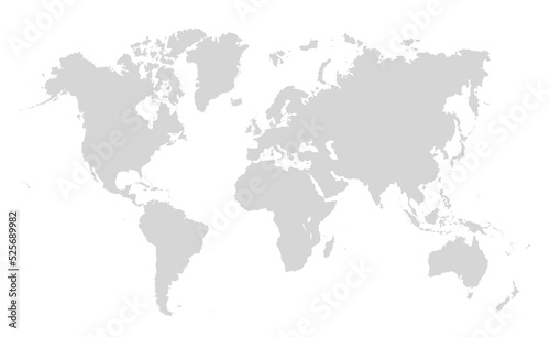 World map on transparent background. World map template with continents, North and South America, Europe and Asia, Africa and Australia