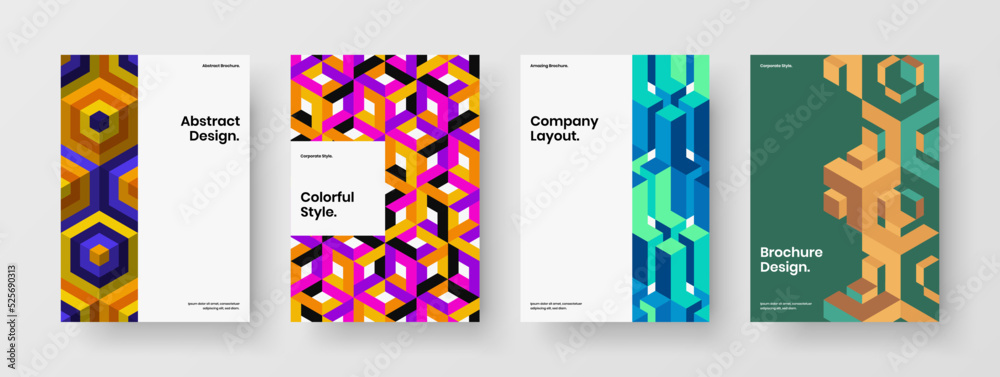 Minimalistic geometric pattern company identity concept composition. Simple postcard design vector illustration collection.