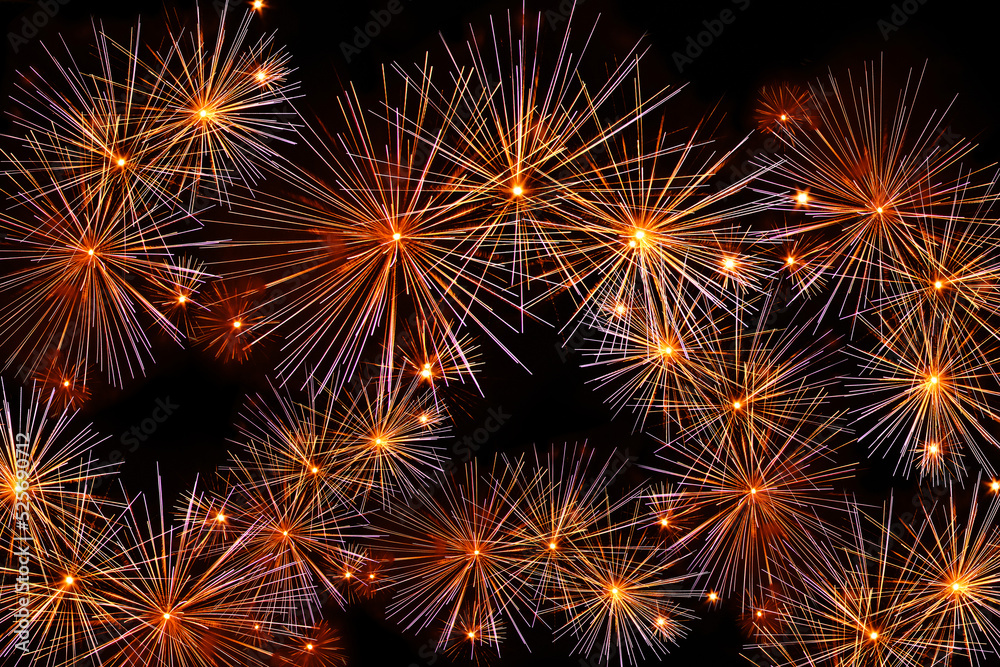 Abstract background, bright explosions fireworks black background.