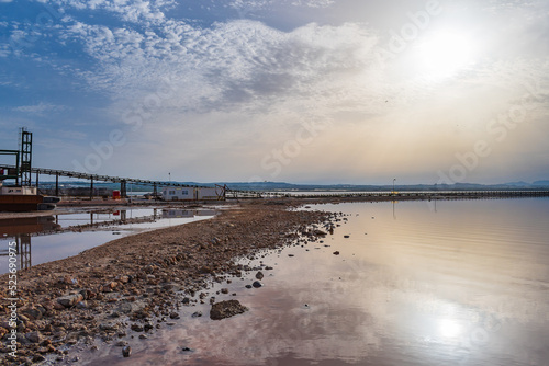 Cityscape of the Pink Lagoon of Torrevieja and its Salt Mines  Alicante  Spain 