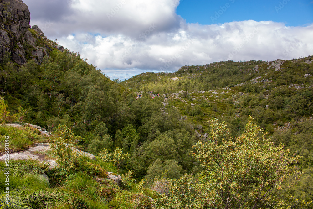 Landscape while hiking at Prekestolen (Preikestolen) in Rogaland in Norway (Norwegen, Norge or Noreg)