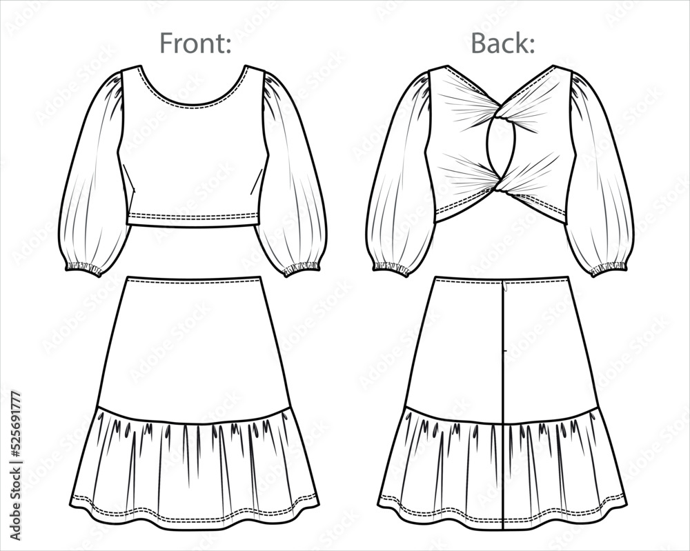 Premium Vector | Fashion technical drawing of long flared skirt