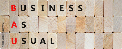 BAU business as usual symbol. Concept words BAU business as usual on wooden blocks on a beautiful wooden background. Business and BAU business as usual concept. Copy space.