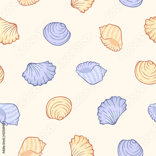 Summer sea pattern with seashells in pastel colors