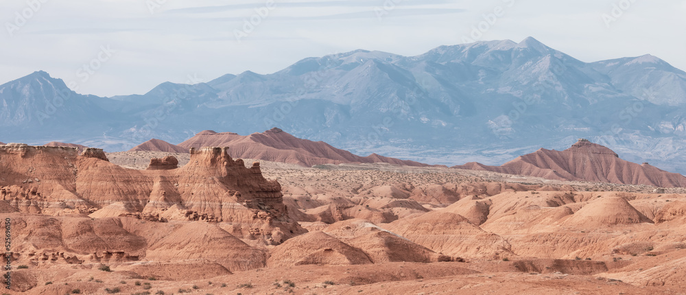 Red Rock Formations and Hoodoos in the Desert at Sunrise. Spring Season. Goblin Valley State Park. Utah, United States. Nature Background.