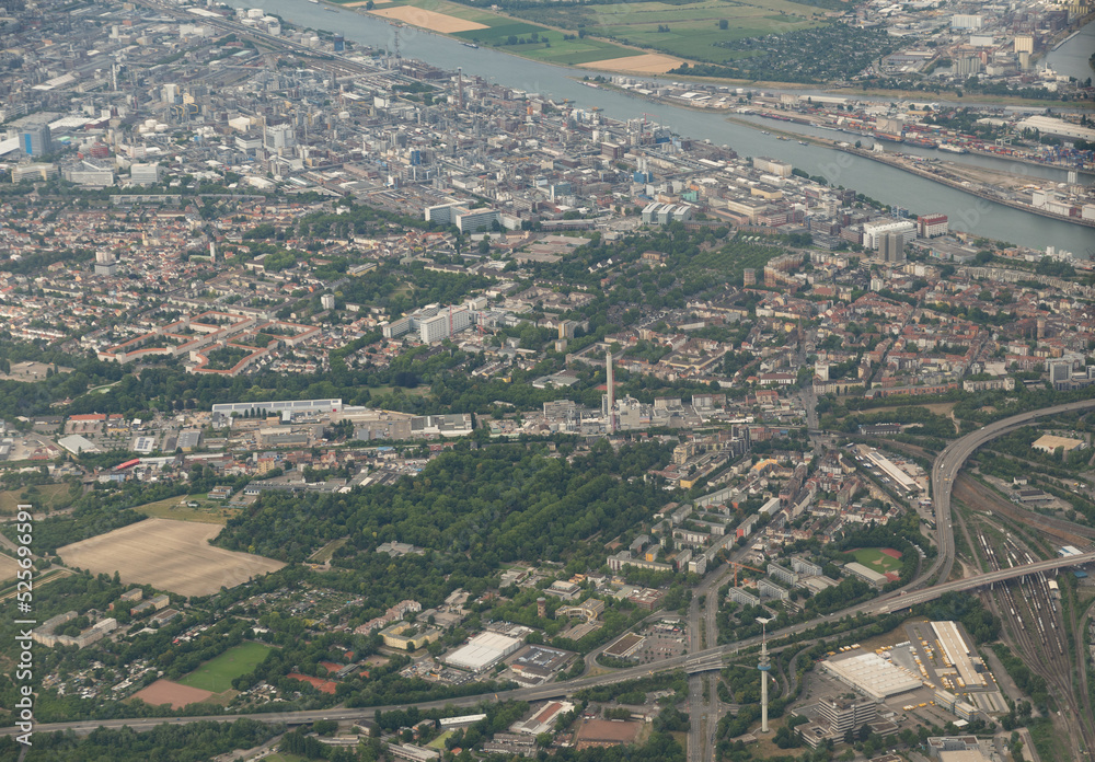 City of Ludwigshafen in Germany seen from above