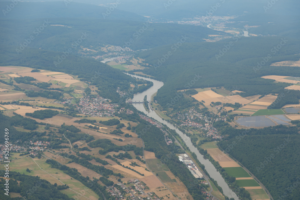 Marktheidenfeld area in Bavaria in Germany from above