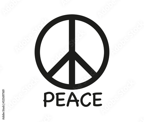 Peace Symbol in schwarz,
Vektor Illustration isoliert auf weißem Hintergrund
