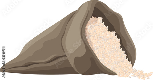 Full bag of rice. Open canvas sack icon