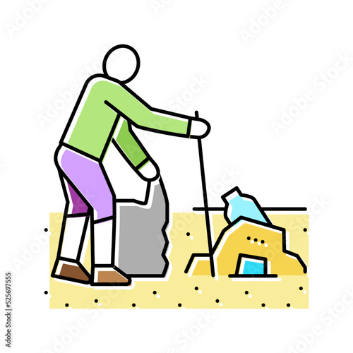volunteer clean beach plastic color icon vector illustration