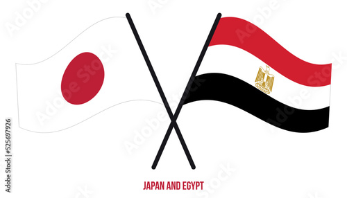 Japan and Egypt Flags Crossed And Waving Flat Style. Official Proportion. Correct Colors.