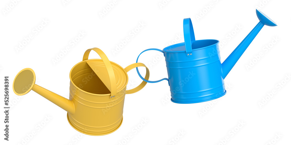 Obraz premium Set of watering can on white background. 3d render of gardening equipment tools