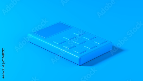 Blue calculator isolated on blue background. 3d illustration.