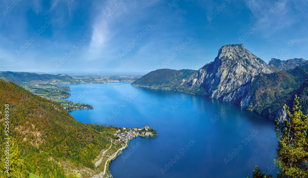Peaceful Autumn Alps Mountain Traunsee Lake View From Kleiner Sonnstein 