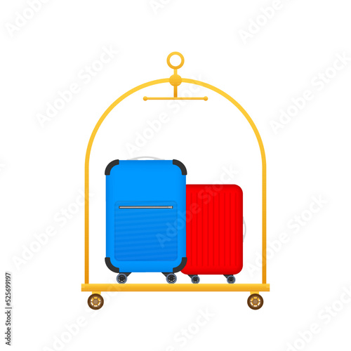 Hotel Luggage Cart. Hotel briefcase, suitcases cart. Vector stock illustration.