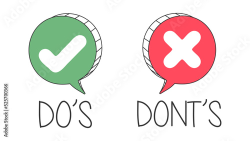 Do and Don't or Good and Bad Icons w Positive and Negative Symbols