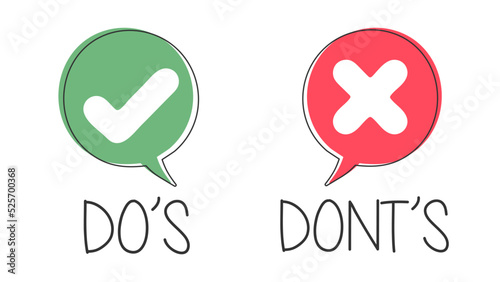 Do and Don't or Good and Bad Icons w Positive and Negative Symbols