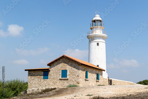 Lighthouse  Paphos  Cyprus. Archaeological area. Signal for ships and boats. Akamas Peninsula.