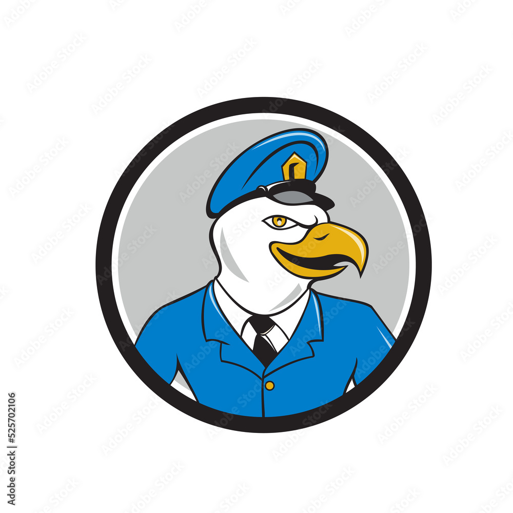 Obraz premium Bald Eagle Policeman Circle Cartoon