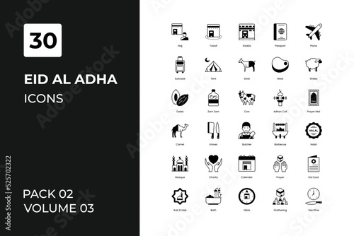 Eid Al adha icons collection. Set contains such Icons as adha, alquran, cow, eid, eid al-adha, eid mubarak, more 
