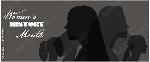 Women silhouette head isolated. Women's history month banner.