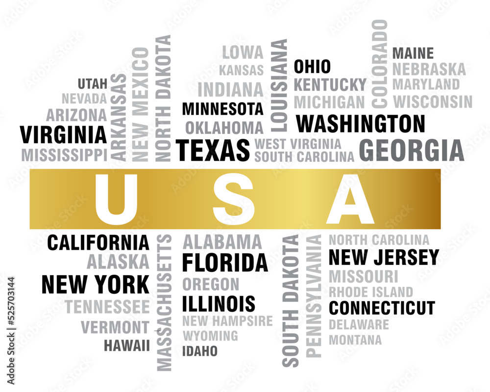 united states of America world cloud of 50 states