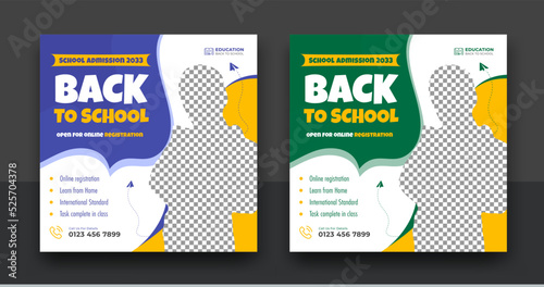 School admission template for social media ad. back to school social media post banner design set. promotional discount banner template design. Back to School admission by social media Instagram