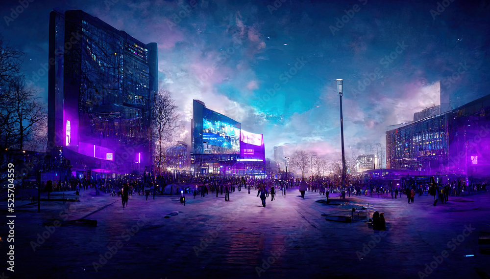 Obraz premium Smartphones and People in Purple Enviroment