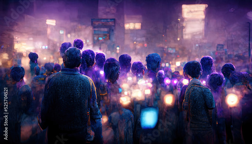 Smartphones and People in Purple Enviroment