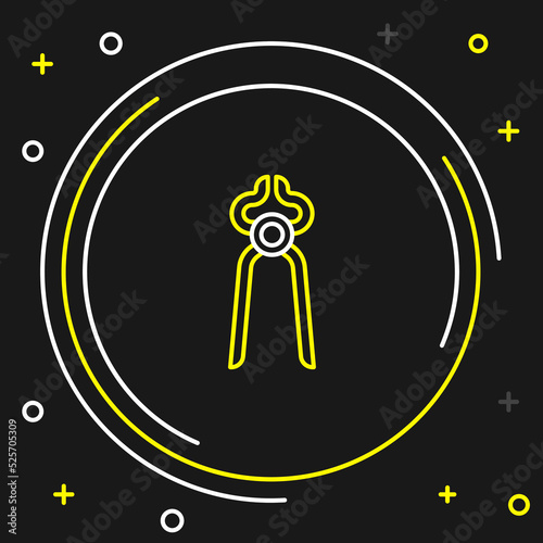 Line Blacksmith pliers tool icon isolated on black background. Colorful outline concept. Vector