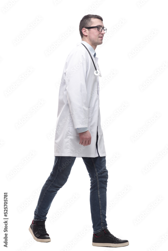 doctor in a white coat striding forward. doctor in a white coat striding forward.
