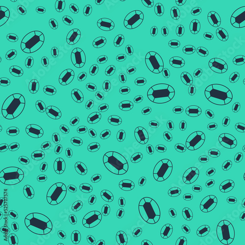 Black Gem stone icon isolated seamless pattern on green background. Jewelry symbol. Diamond. Vector