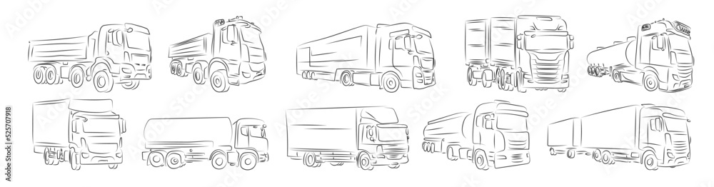 Lastkraftwagen Laster Lorry Zeichnung Lineart Stock Bildidee 