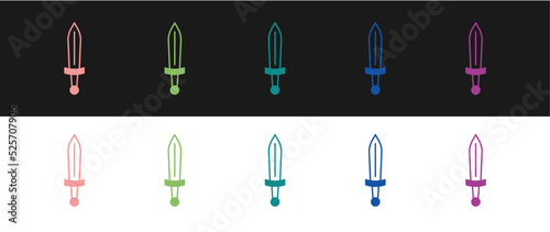 Set Medieval sword icon isolated on black and white background. Medieval weapon. Vector