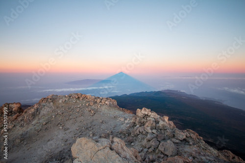 The shadow of the Teide volcano at sunrise . Tenerife, Canary Islands