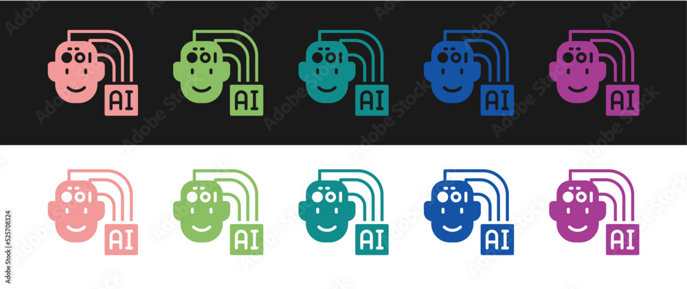 Set Humanoid robot icon isolated on black and white background. Artificial intelligence, machine learning, cloud computing. Vector Set Humanoid robot icon isolated on black and white background. Artificial intelligence, machine learning, cloud computing. Vector