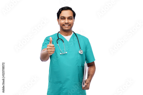 Fotografia healthcare, profession and medicine concept - happy smiling indian doctor or mal