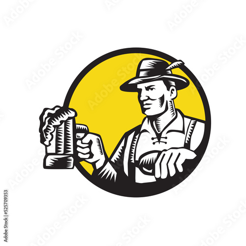 Wallpaper Mural Bavarian Beer Drinker Mug Circle Woodcut Torontodigital.ca