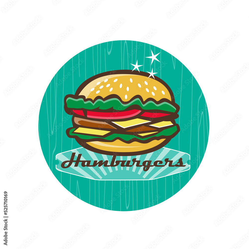 Retro 1950s Diner Hamburger Circle Retro 1950s Diner Hamburger Circle