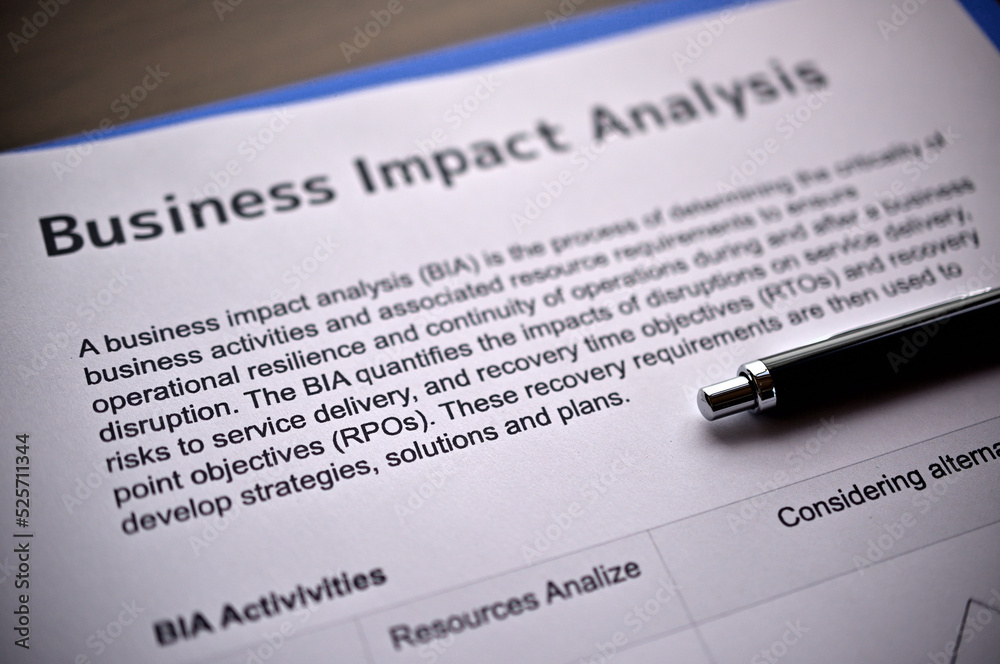There is dummy documents that created for the photo shoot on the desk about Business Impact Analysis. There is dummy documents that created for the photo shoot on the desk about Business Impact Analysis.