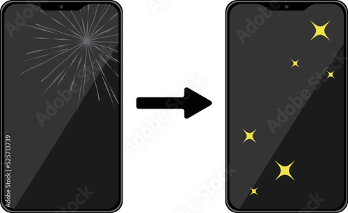 スマートフォンの修理ビフォーアフター　一部画面割れ
