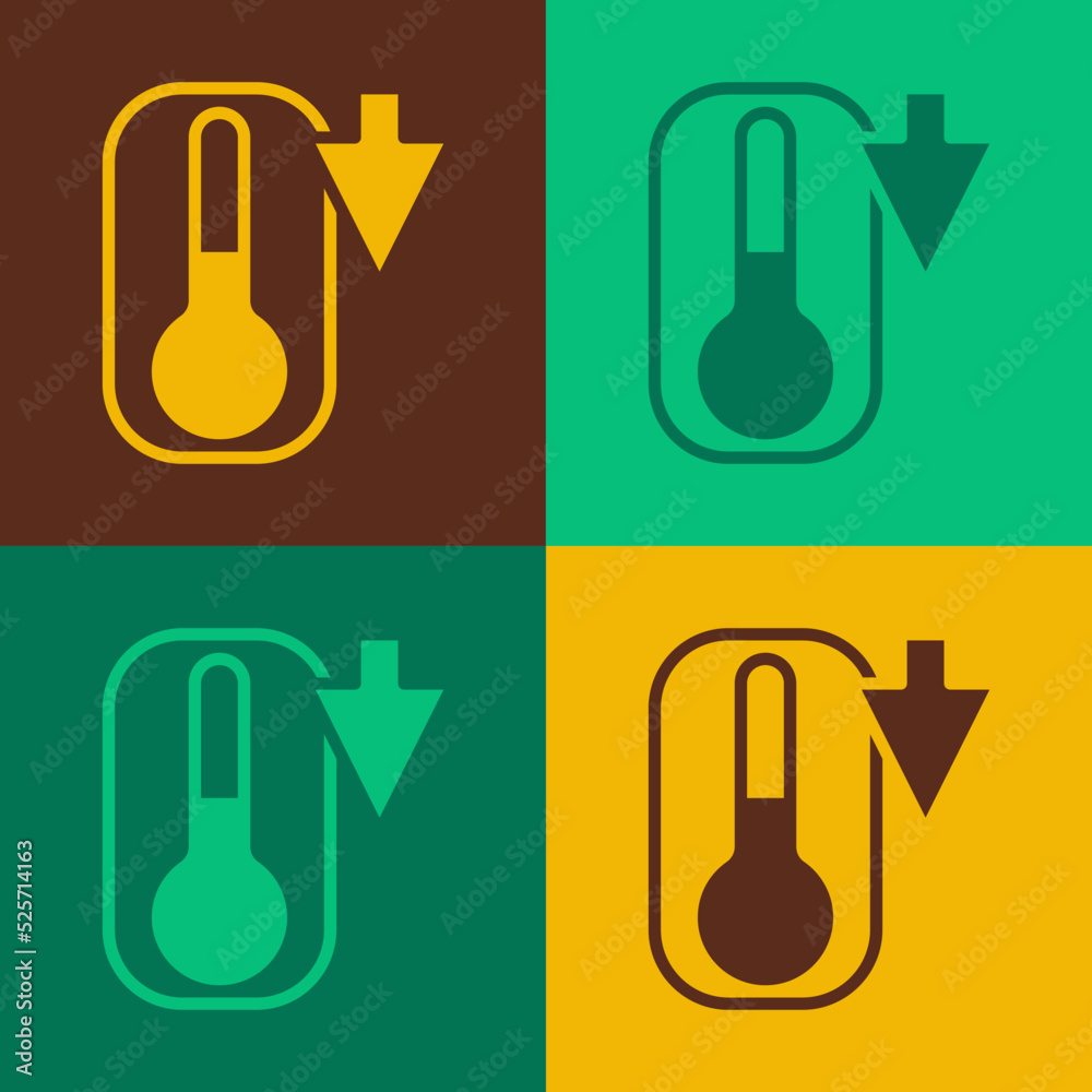 Pop art Meteorology thermometer measuring heat and cold icon isolated on color background. Thermometer equipment showing hot or cold weather. Vector Pop art Meteorology thermometer measuring heat and cold icon isolated on color background. Thermometer equipment showing hot or cold weather. Vector