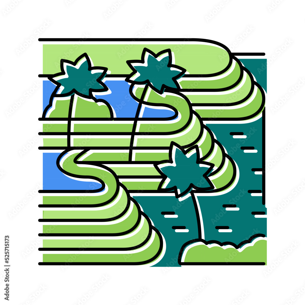 tegallalang rice terraces color icon vector illustration