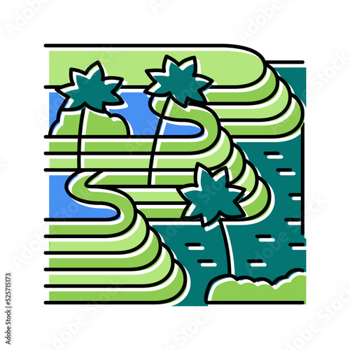 tegallalang rice terraces color icon vector illustration