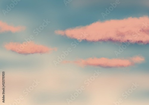 Fototapeta Naklejka Na Ścianę i Meble -  Ręcznie malowane pastelowe niebo i chmury w kolorach zachodzącego słońca. Tło do wykorzystania w różnych projektach.