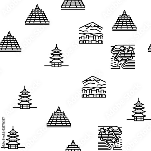 Asia Building And Land Scape vector seamless pattern