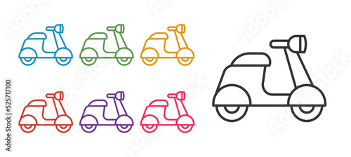 Set line Scooter icon isolated on white background. Set icons colorful. Vector