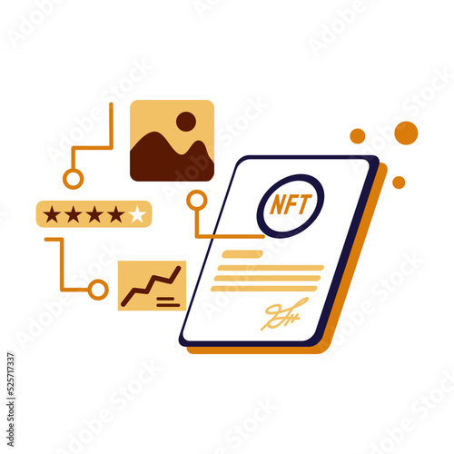 nft token flat Illustration cryptocurrency exchange concept coklat, yellow, orange color, Hand Drawn style , perfect for ui ux design, website, branding projects, iklan, social media post
